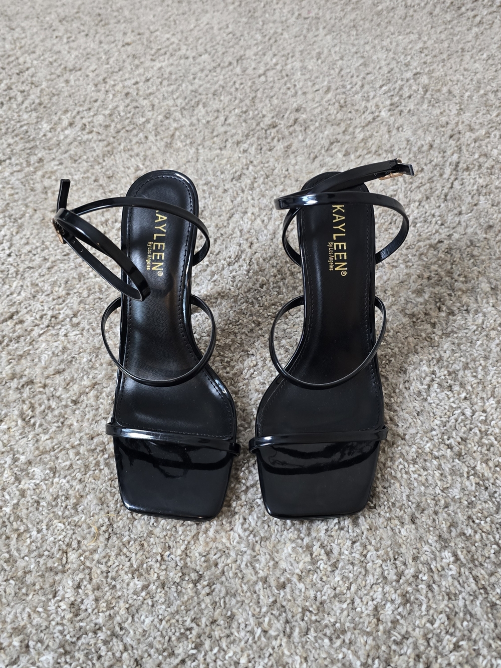 KAYLEEN Women’s Black Patent Leather Strappy Open Toe Ankle Strap Heels 7.5 Luxe